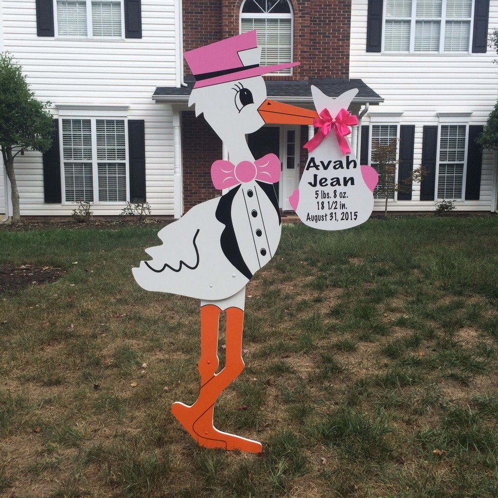 A stork lawn sign delivery in Fort Mill SC