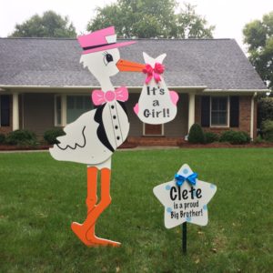 Pink It's a Girl Stork lawn sign