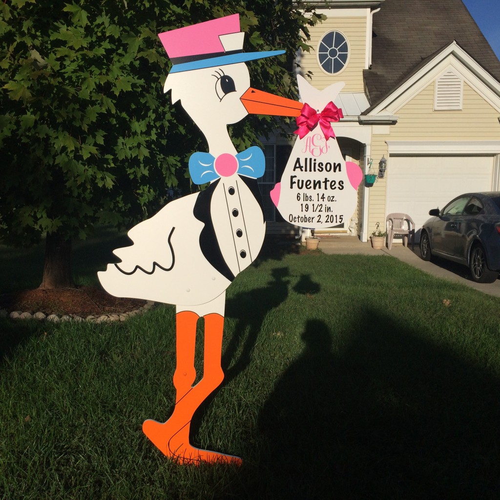 Stork lawn sign baby announcement